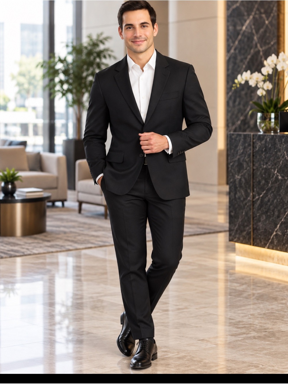 Men's Black one Suit - Tailored Modern Fit